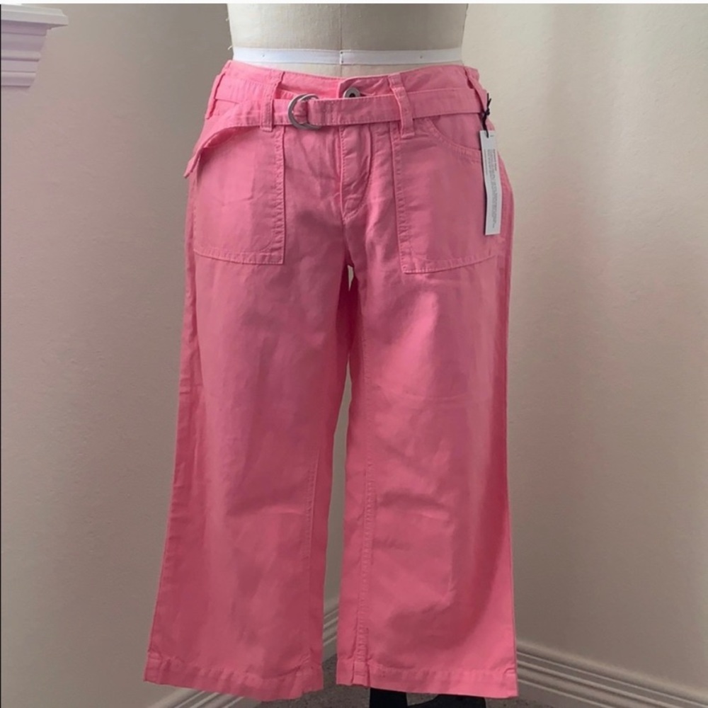 🆕 Express pink cotton linen belted capri crop pants